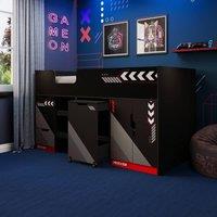 X Rocker Octane Mid Sleeper Gaming Cabin Bed Wardrobe & Pull out Desk in Red | Size: Single