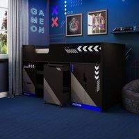X Rocker Octane Mid Sleeper Gaming Cabin Bed Wardrobe & Pull out Desk in Blue | Size: Single