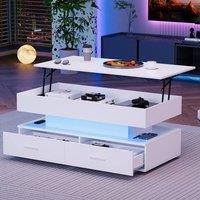 Rolipo White Hydraulic Lift Top Coffee Table With LED & 2 Drawers | Size: 2 Pack