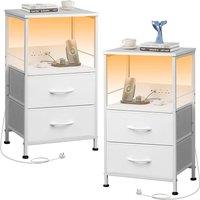 Aosom Set of 2 Bedside Tables with LED & Charging Station in White | Size: 1 Pack