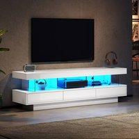 Rolipo 160cm White High Gloss TV Stand with LED Lights & Drawers