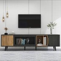 Rolipo 200cm Grey TV Cabinet with Glass Doors for 90 Inch TV in Dark Grey