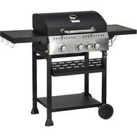 Rolipo Four Burner Steel Gas Grill with Thermometer Black