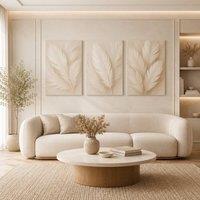 Mafett Whispers in Beige 3 Piece Feather Canvas Wall Art Prints | Size: W18 x H24