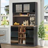 Rolipo 185cm Tall Kitchen Cabinet High-Gloss Buffet Sideboard in Black