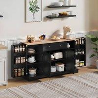 Rolipo Modern 138cm Kitchen Sideboard Buffet Cabinet with Drawers in Black