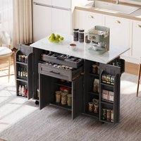 Rolipo Kitchen Island on Wheels with Drop Leaf & Storage Cabinets in Grey