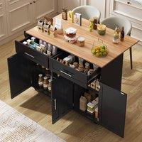 Rolipo Mobile Kitchen Cart with Drop Leaf Tabletop & Storage Drawers in Black