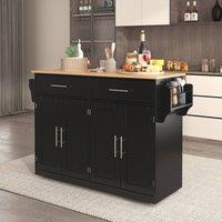 Rolipo 120cm Dropleaf Kitchen Island on Wheels Serving Cart in Black