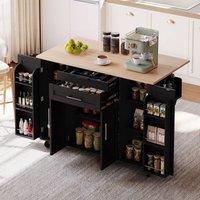 Rolipo Rolling Kitchen Island with Drop Leaf & Storage Cabinets in Black