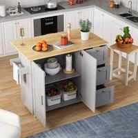 Rolipo 135cm Rolling Kitchen Island Cart with Foldable Drop Leaf in Grey