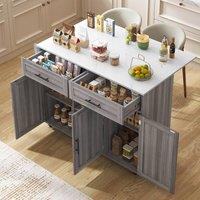 Rolipo 129cm Rolling Kitchen Island with Foldable Tabletop & Cabinets in Grey