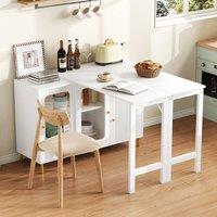 Rolipo Extendable Bar Table & Glass Door Sideboard with Rotating Top in White