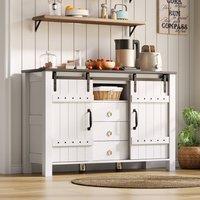 Rolipo 120cm White Rustic Sideboard with Sliding Doors & 3 Drawers