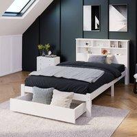 Rolipo White Wooden 3ft Single Bed Frame with Storage Drawer & Shelves