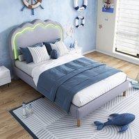 Rolipo Grey Linen 3ft Single Upholstered Bed Frame with LED Headboard
