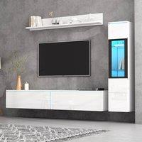 Rolipo White High Gloss 3 Piece LED TV Stand Wall Unit