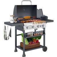 Rolipo Five Burner Steel Gas Grill with Thermometer Black