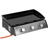 Rolipo 3 Burner Gas Plancha BBQ Grill 9kW Non-Stick Tabletop in Silver