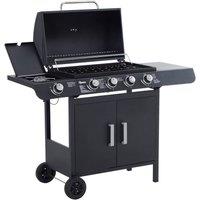 Rolipo 4+1 Burner Gas BBQ Grill Trolley with Cabinet Black