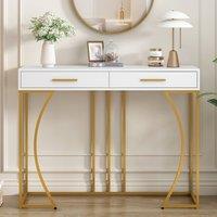 Rolipo White & Gold Hallway Console Table With 2 Drawers