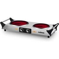 Cusimax Silver Black 62cm 2100W Portable Ceramic Dual Hot Plate with Handle