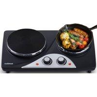 Cusimax Silver 55cm 2500W Double Cast Iron Hot Plate with Indicator Lights in Black
