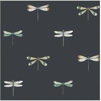 Sophie Allport Watercolour Dragonfly Oundle Navy Wallpaper in Blue | Size: 10000mm x 520mm
