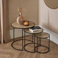 OHS Manhattan Nest of 3 Round Side Coffee Table Engineered Wood in Light Oak