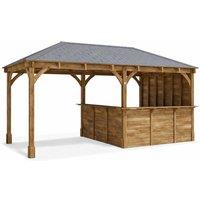 Dunster House Garden Bar 6m x 3m Outdoor Pub Shed with Counter Leviathan Side Wall in Brown