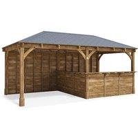 Dunster House Garden Bar 6m x 3m Wooden Outdoor Pub Shed Leviathan Back Wall in Brown