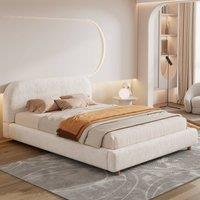 Merax Warm White Boucle 4ft6 Double Ottoman Bed with Arched Headboard