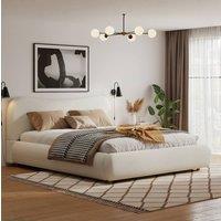 Merax 4ft6 Double Boucle Ottoman Storage Bed Frame with Curved Headboard in White