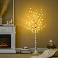 HOMCOM 5ft Artificial White Birch Tree with 96 Light for Indoor Covered