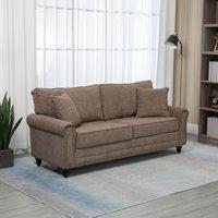 HOMCOM 3 Seater Sofas Fabric Sofa with Nailhead Trim Cushions & Throw Pillows in Brown