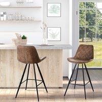 HOMCOM of 2 Bar Stools Padded Comfortable Steel Frame Footrest for Kitchen in Brown