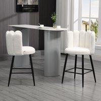 HOMCOM Fluffy Upholstered Breakfast Bar Stools Set of 2 with Back, Cream