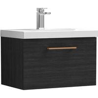 Balterley 600mm Wall Hung 1 Drawer Vanity Unit, Woodgrain Black, Copper Handle in Black