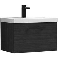 Balterley 600mm Wall Hung 1 Drawer Vanity Unit, Woodgrain Black, Black Handle