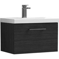 Balterley 600mm Wall Hung 1 Drawer Vanity Unit, Woodgrain Black, Pewter Handle in Black