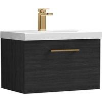 Balterley 600mm Wall Hung 1 Drawer Vanity Unit, Woodgrain Black, Bronze Handle in Black