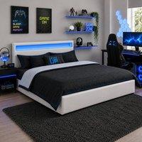 Harmin LED Gaming Ottoman Bed 4ft6 Double White Storage Bed Frame | Size: EU Double
