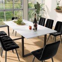 BTM Telescopic dining table with metal legs & marble pattern top in White