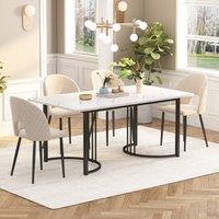 BTM Rectangular dining table with metal frame marble top adjustable feet in White