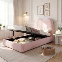 Merax 3ft Single Velvet Upholstered Ottoman Storage Bed in Pink