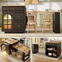 BTM Extendable Bar Table Storage Drawers LED Kitchen Island Table in Black