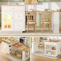 BTM Extendable Bar Table Storage Drawers LED Kitchen Island Table in White