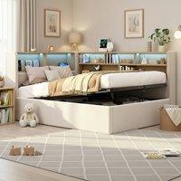 Merax 3FT Single Corner Ottoman Bed with LED Headboard & Charging Ports in Beige