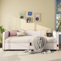 Merax 3ft Single Bed Boucl Daybed with Hydraulic Storage & USB Ports in Beige