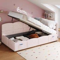 Merax 3ft Single Velvet Ottoman Daybed with USB Charging & Side Pockets in Pink